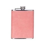 Cantimplora con funda de cuero rosada