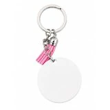 Llavero aluminio redondo 5 cm con borla rosada