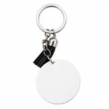 Llavero aluminio redondo 5 cm con borla negra