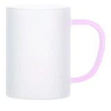 Taza de vidrio glaseado asa rosada