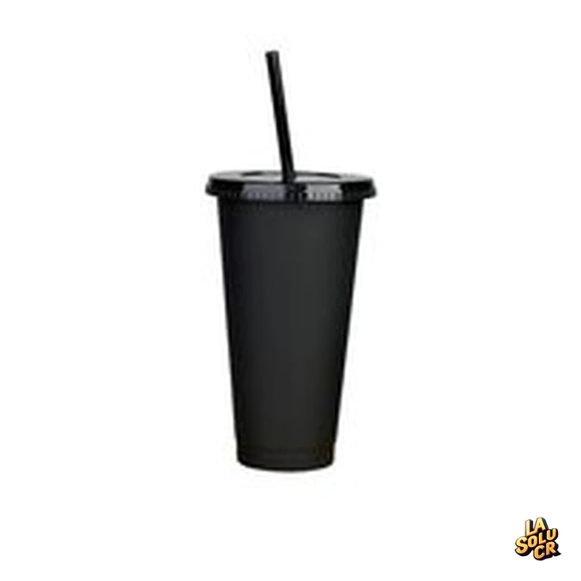 Vaso plástico negro con pajilla 24 oz por unidad