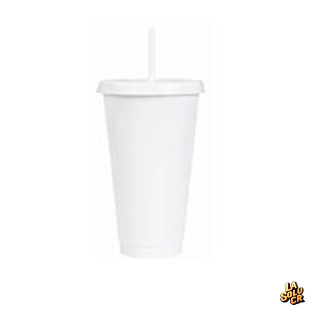Vaso plástico blanco con pajilla 24 oz por unidad