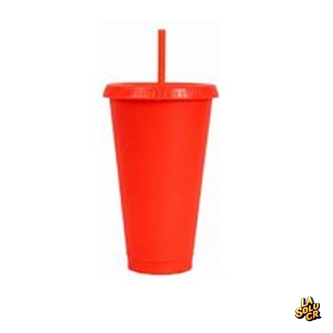 Vaso plástico rojo con pajilla 24 oz por unidad
