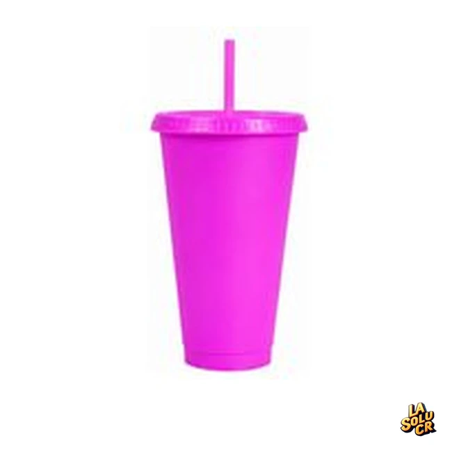Vaso plástico morado con pajilla 24 oz por unidad