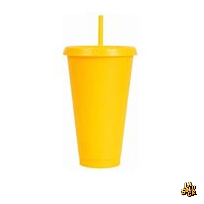 Vaso plástico amarillo con pajilla 24 oz por unidad