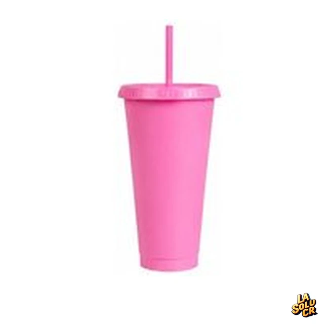 Vaso plástico rosado con pajilla 24 oz por unidad