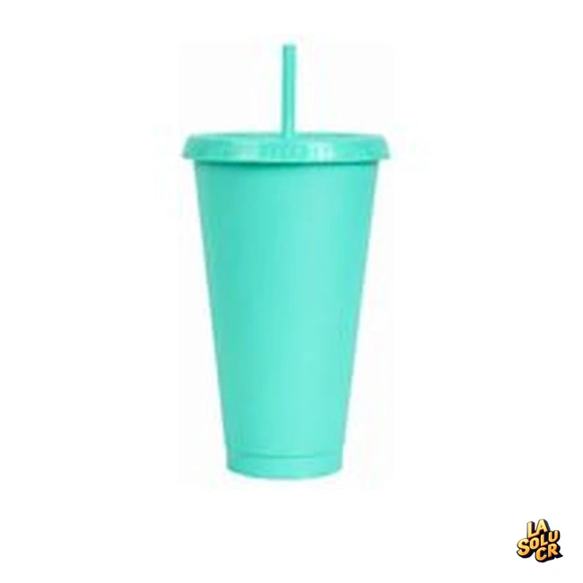 Vaso plástico menta con pajilla 24 oz por unidad