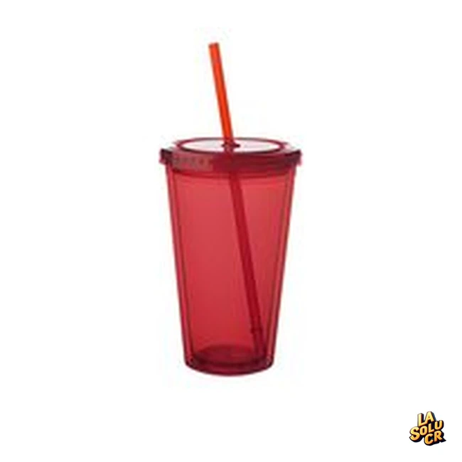 Vaso plástico transparente rojo 16 oz