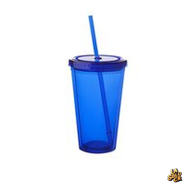 Vaso plástico transparente azul 16 oz