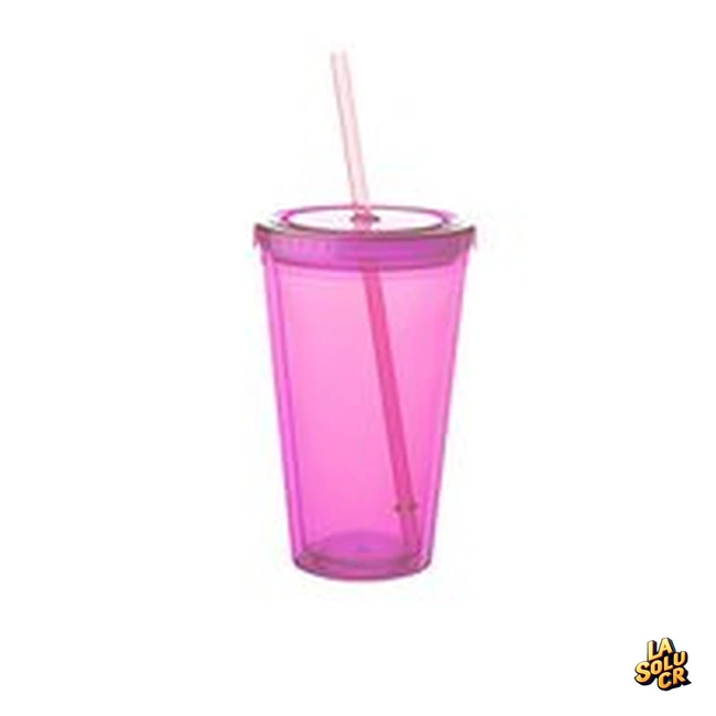 Vaso plástico transparente rosa 16 oz