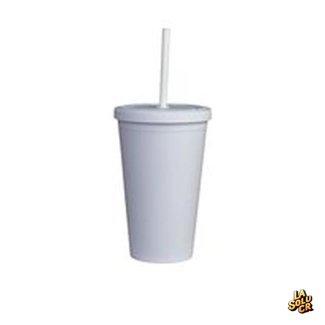 Vaso blanco plástico 16 oz, doble pared, tapa rosca