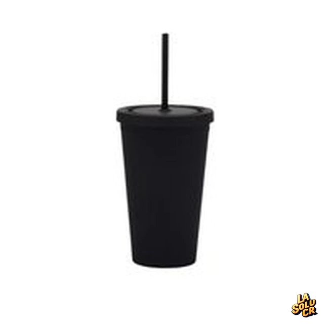Vaso negro plástico 16 oz, doble pared, tapa rosca