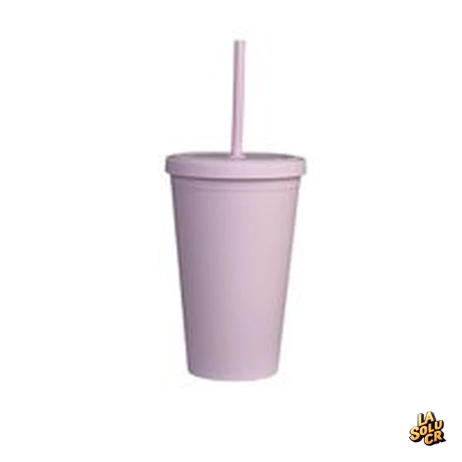 Vaso lavanda plástico 16 oz, doble pared, tapa rosca
