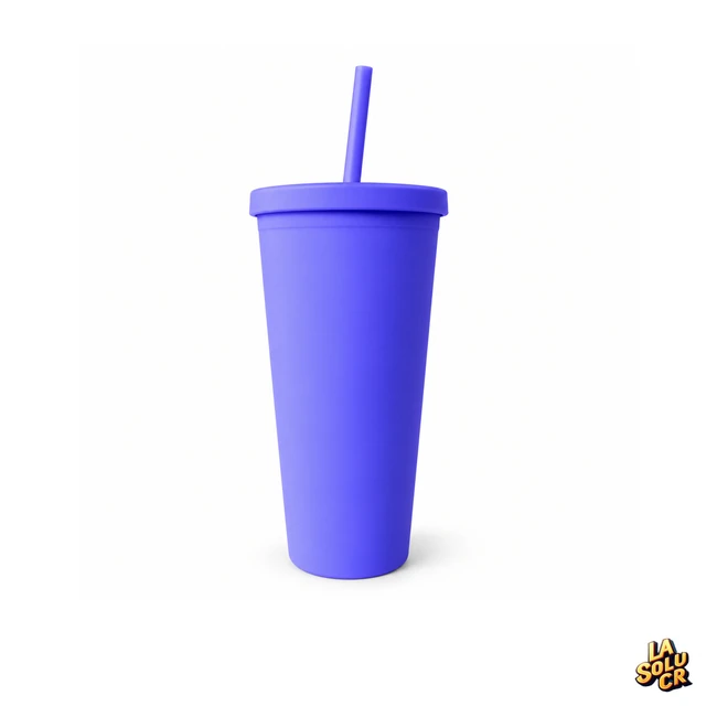 Vaso morado plástico 24 oz, doble pared, tapa rosca