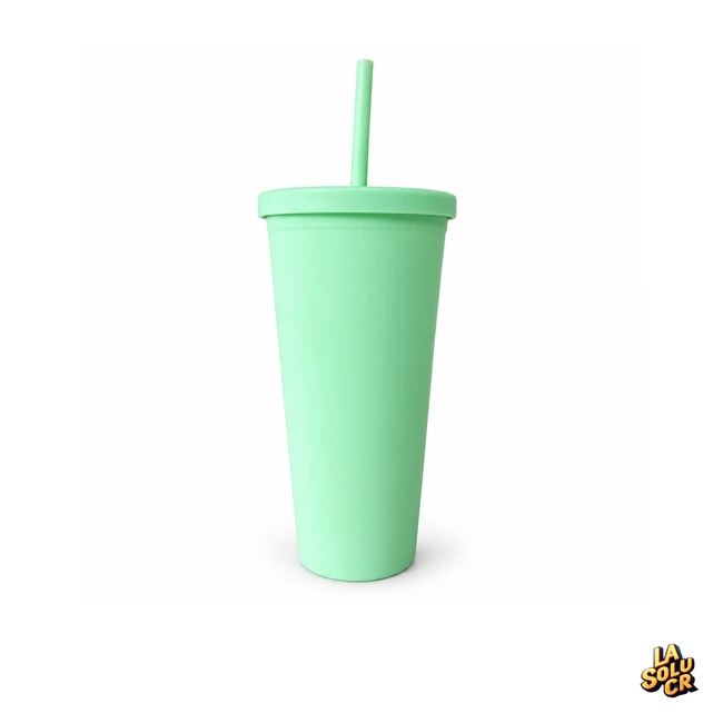 Vaso verde agua plástico 24 oz, doble pared, tapa rosca