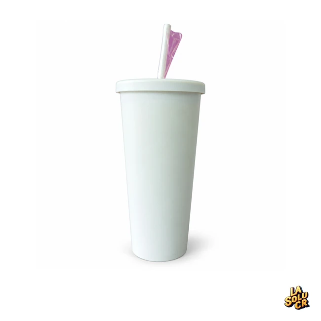 Vaso blanco plástico 24 oz, doble pared, tapa rosca