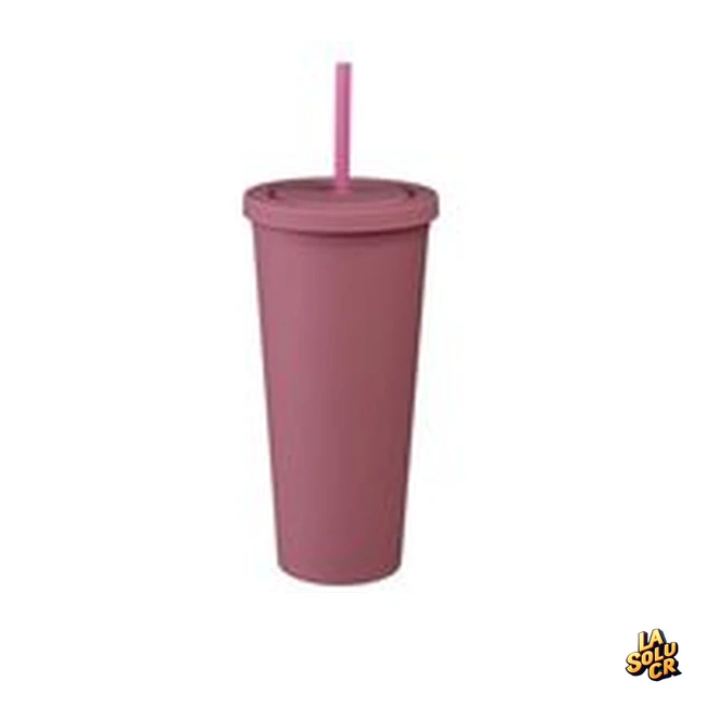 Vaso ahumado plástico 24 oz, doble pared, tapa rosca